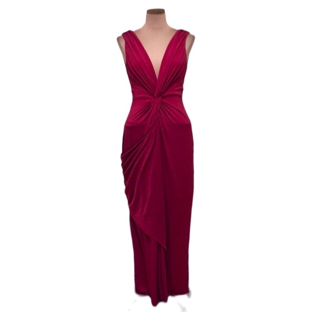 Katie May Leo Gown Maxi Dress Size Large Dark Pink Magenta Grecian Wrap